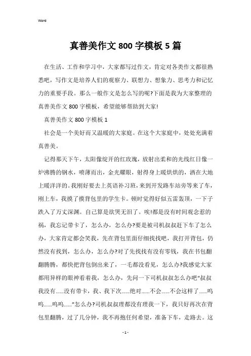 真善美作文800字模板5篇