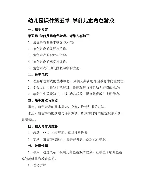 幼儿园课件第五章学前儿童角色游戏.