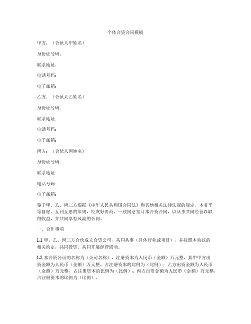 个体合资合同模板