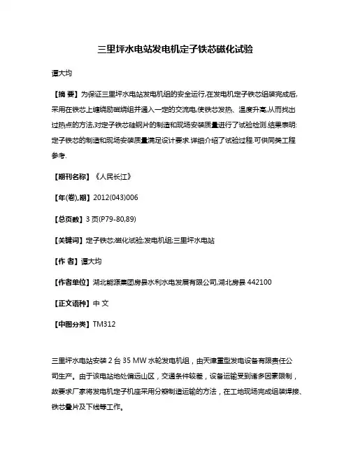 三里坪水电站发电机定子铁芯磁化试验