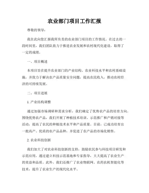 农业部门项目工作汇报