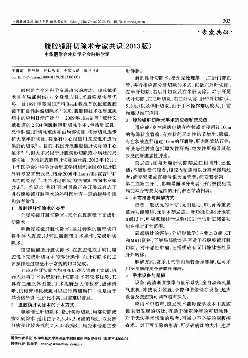 腹腔镜肝切除术专家共识(2013版)