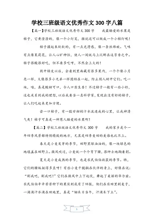 小学三年级语文优秀作文300字八篇