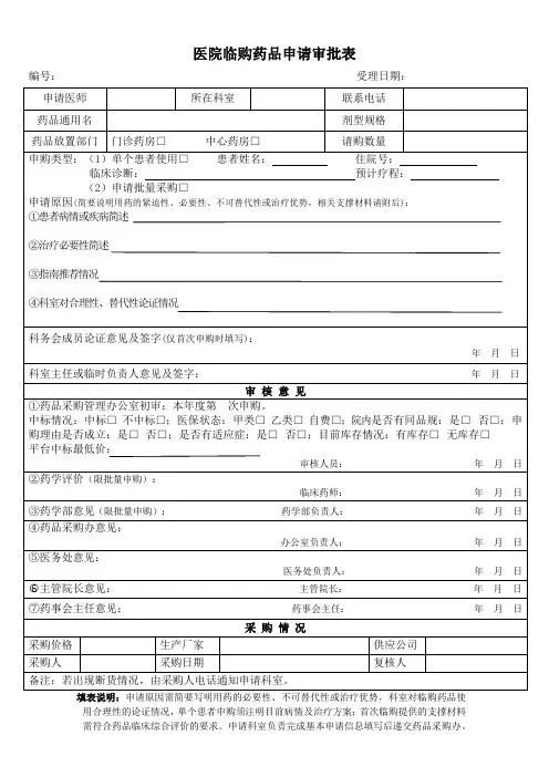 医院临购药品申请审批表模板
