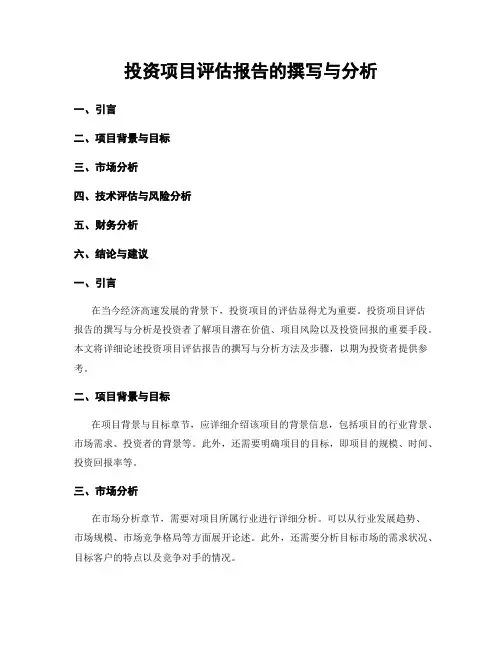投资项目评估报告的撰写与分析
