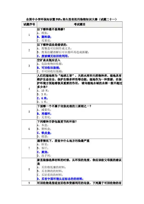 21全国中小学环保知识暨POPs持久性有机污染物知识大赛(试题二十一)