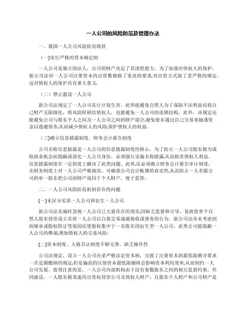一人公司的风险防范及管理办法