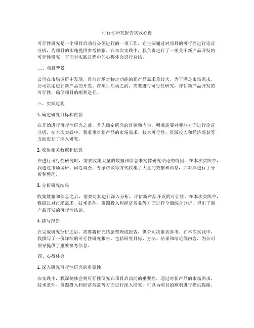 可行性研究报告实践心得