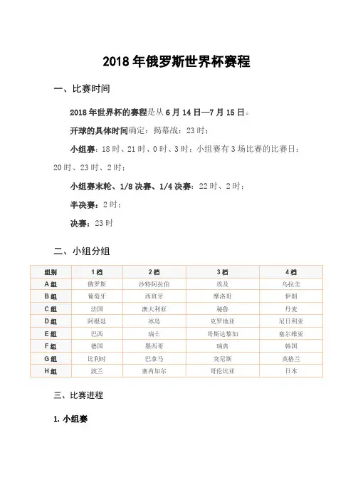 2018年俄罗斯世界杯赛程