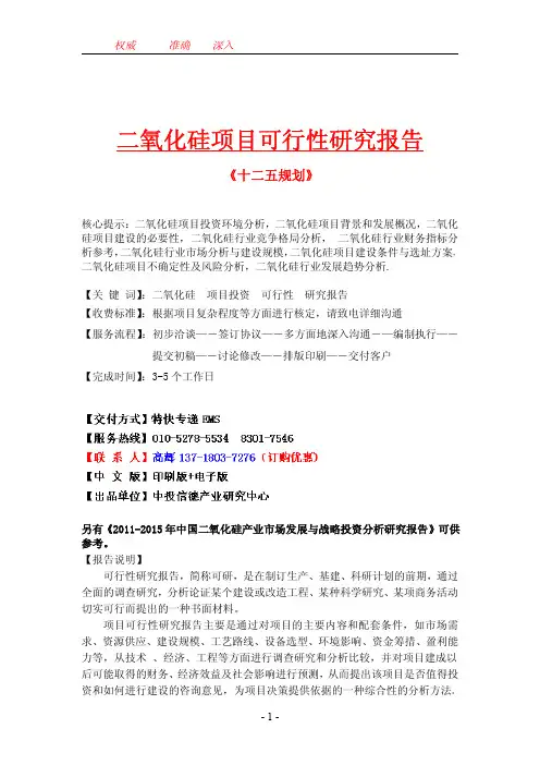 二氧化硅项目可行性研究报告