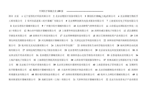 中国医疗器械企业100强