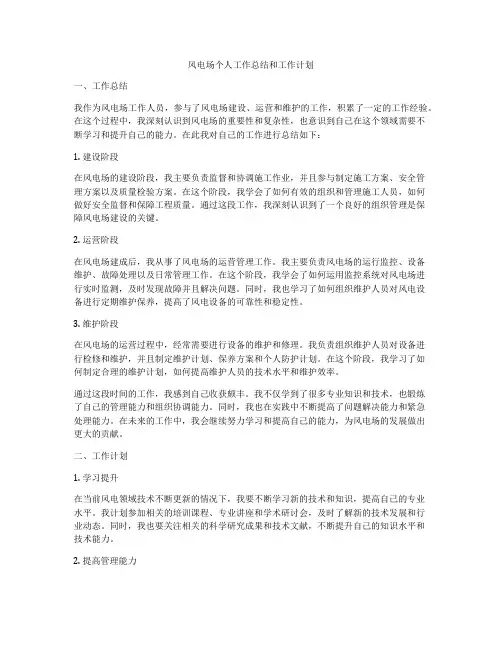 风电场个人工作总结和工作计划