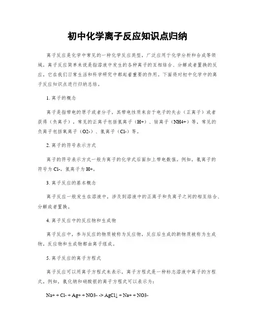 初中化学离子反应知识点归纳