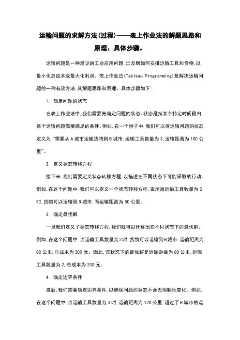 运输问题的求解方法(过程)——表上作业法的解题思路和原理、具体步骤。