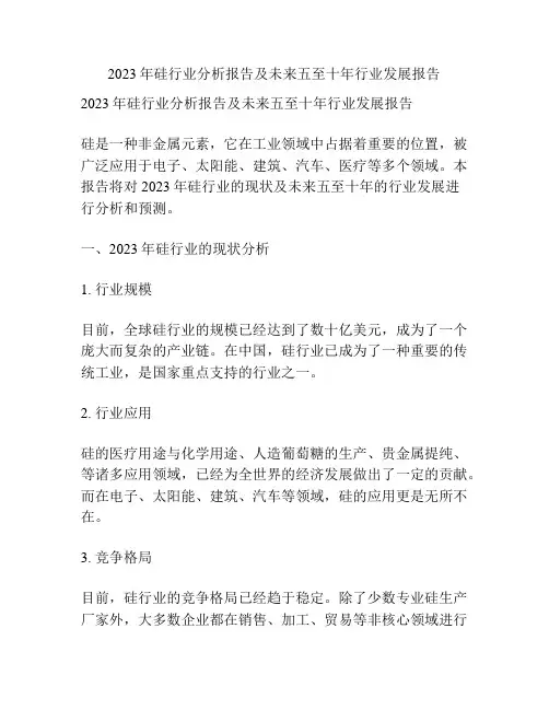2023年硅行业分析报告及未来五至十年行业发展报告