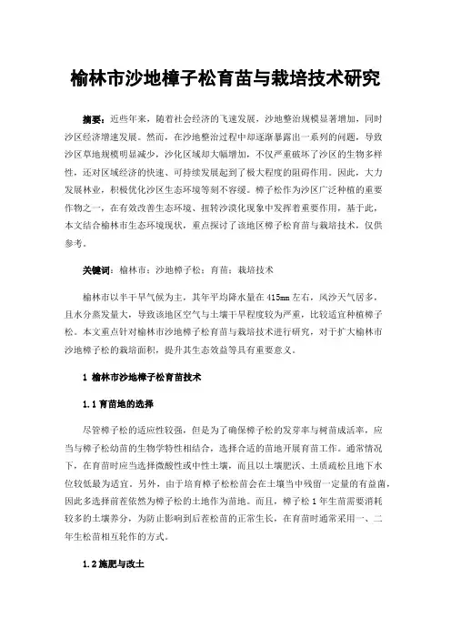 榆林市沙地樟子松育苗与栽培技术研究