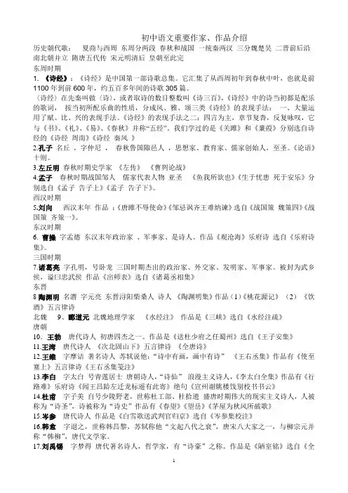 中考语文古诗文重要作家_作品介绍