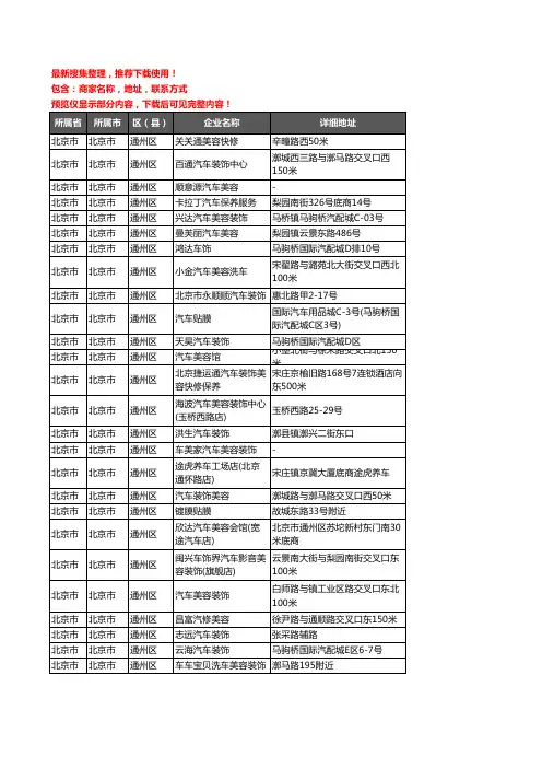 新版北京市北京市通州区汽车装饰企业公司商家户名录单联系方式地址大全122家