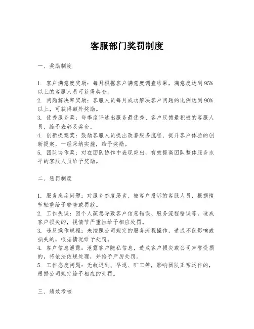 客服部门奖罚制度
