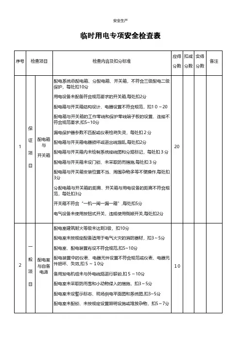 临时用电专项安全检查表安全管理台账安全生产规范化企业管理安全制度应急预案