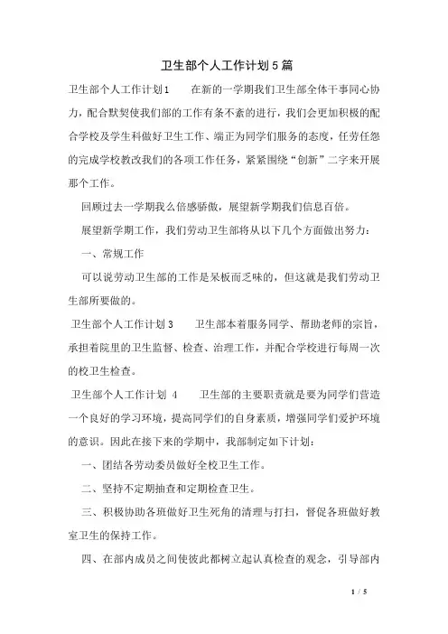 卫生部个人工作计划5篇