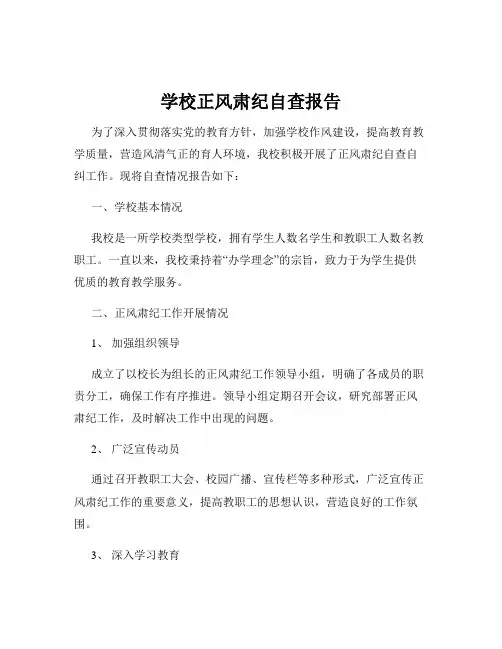 学校正风肃纪自查报告