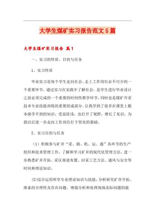大学生煤矿实习报告范文5篇