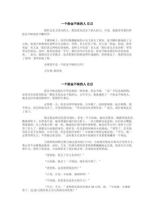 一个拾金不昧的人作文

