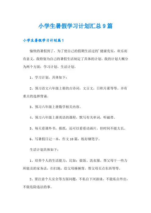 小学生暑假学习计划汇总9篇