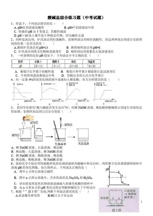 中考化学《酸、碱、盐》综合练习题