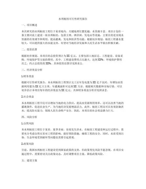 水利枢纽可行性研究报告