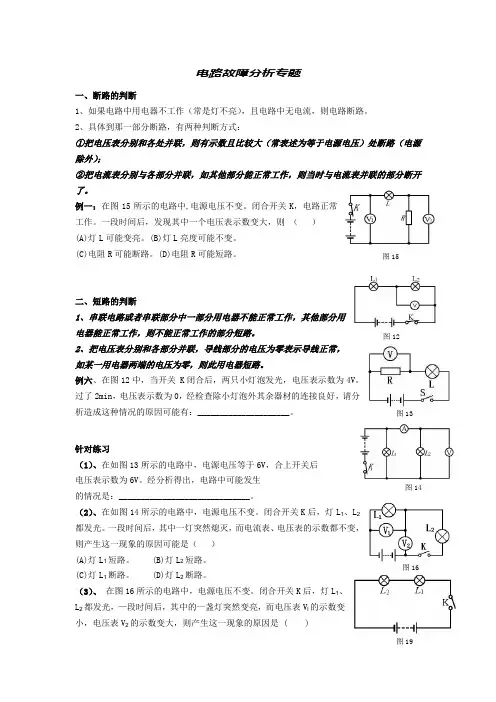 电路故障分析专题一针