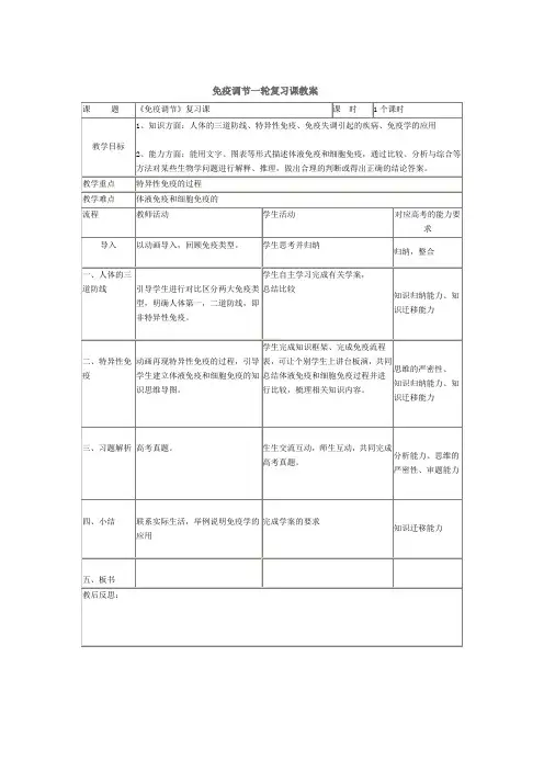 免疫调节一轮复习研究课教案