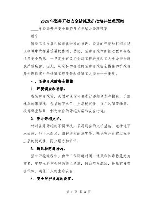 2024年竖井开挖安全措施及扩挖堵井处理预案