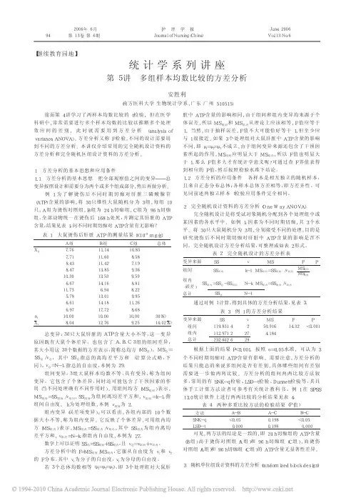 统计学系列讲座第5讲多组样本均数比较的方差分析