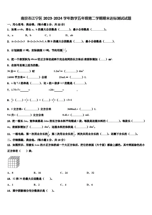 南京市江宁区2023-2024学年数学五年级第二学期期末达标测试试题含解析