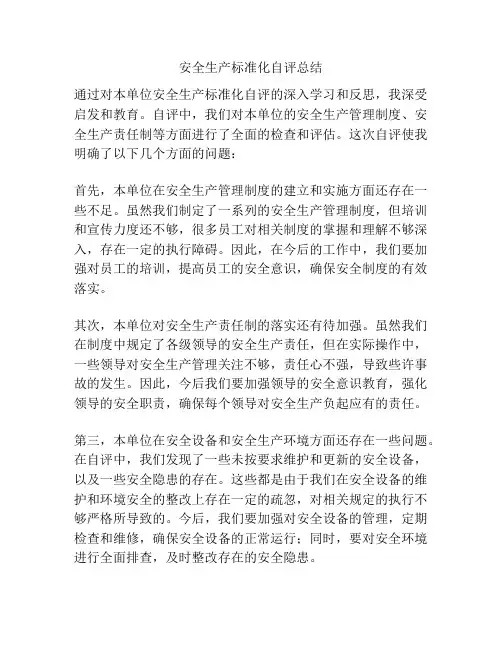 安全生产标准化自评总结