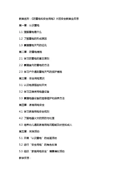 《防雷电和安全用电》大班安全教案含反思