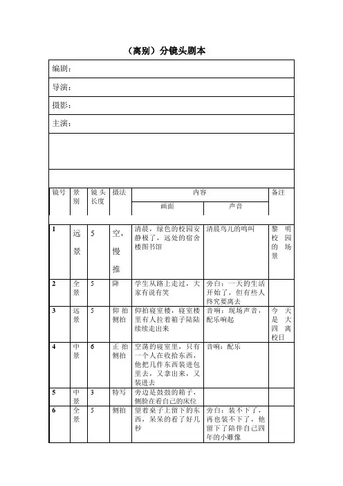 分镜头剧本格式
