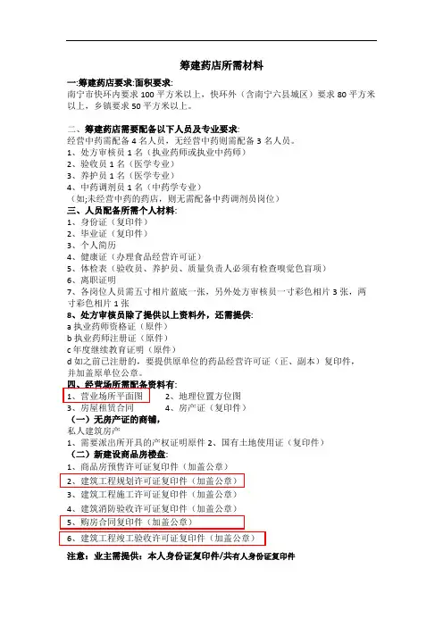 筹建药店所需材料电子版