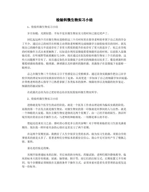 检验科微生物实习小结