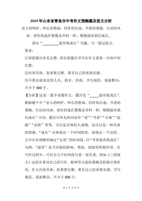 2024年青岛市中考作文猜题及范文分析