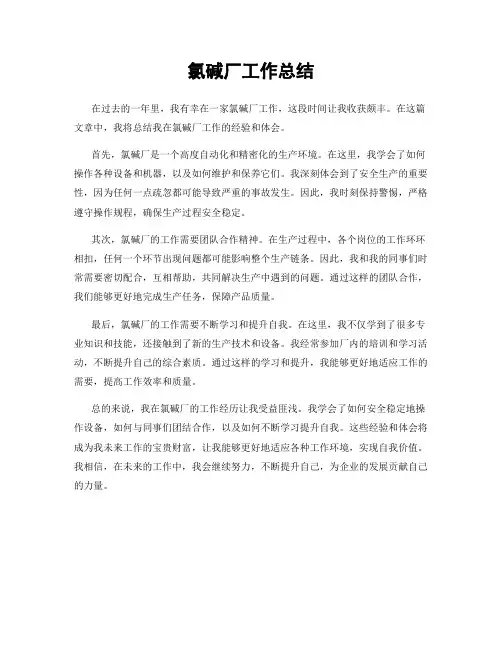 氯碱厂工作总结