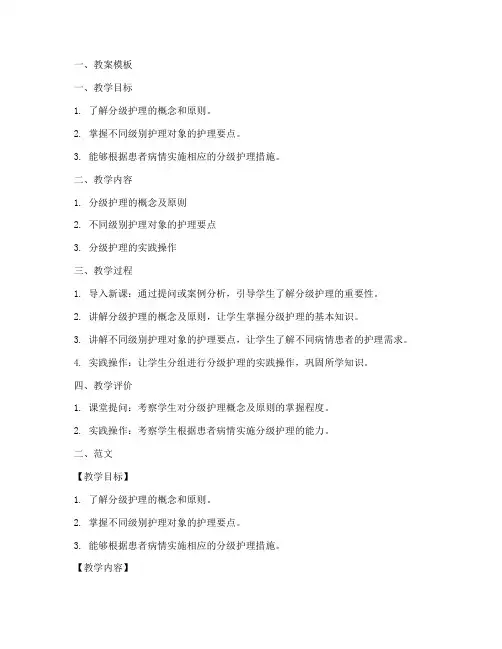 分级护理教案模板及范文