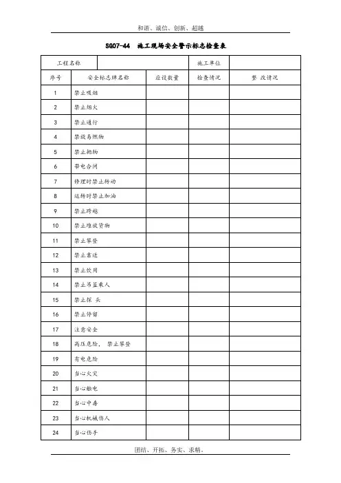 安全警示标志记录表式模板