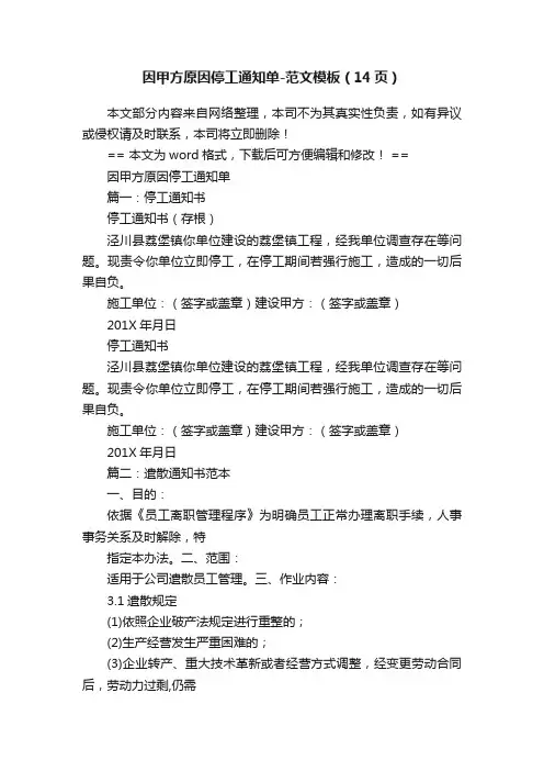 因甲方原因停工通知单-范文模板（14页）