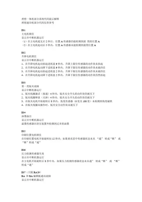 理想一体机故障代码