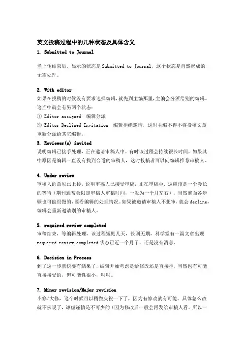 英文投稿过程中的几种状态及具体含义