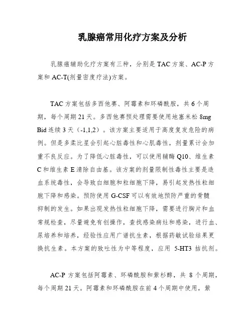 乳腺癌常用化疗方案及分析