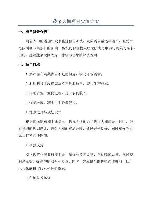 蔬菜大棚项目实施方案